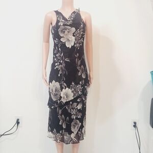 Spencer Jeremy Blk&Wht Floral Sleeveless Silk Beaded Flowy Dress Sz: 2 Petites